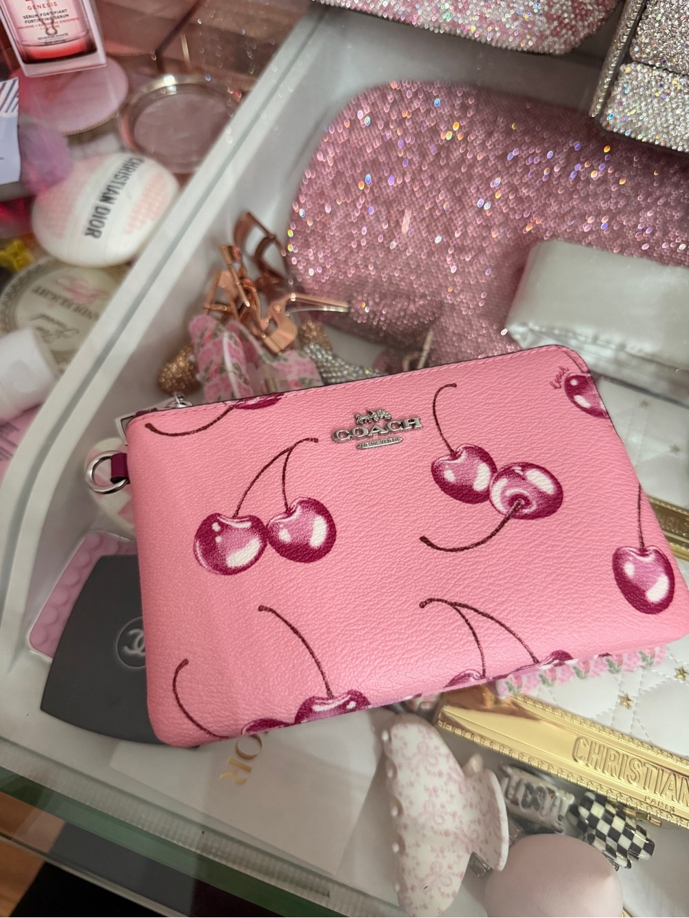 Coach Pink Cherry Zip Card Pouch